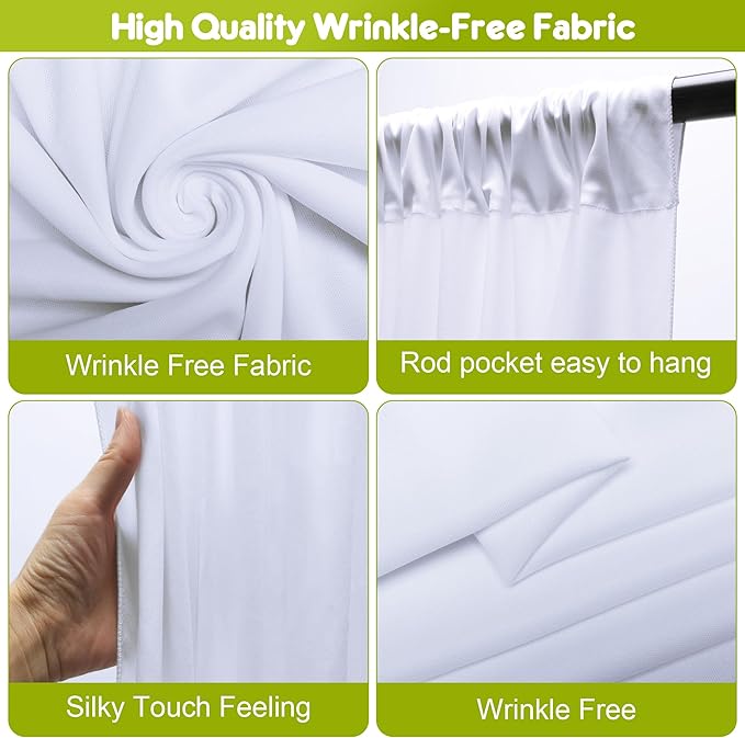 Wokceer White Backdrop Curtain for Wedding Parties 2 Pack 10x8FT Wedding Curtains Photo Backdrop Drapes Polyester for Photoshoot Baby Shower Birthday Party Curtains Background 4 Panels 5x8FT