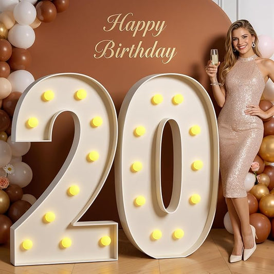Tongjoy 4FT Marquee Numbers Large Light Up Numbers for 20th Birthday Decoration, Light Up for 20 Years Old, Anniversary Party Decor Birthday, Pre-Cut Foamboad DIY
