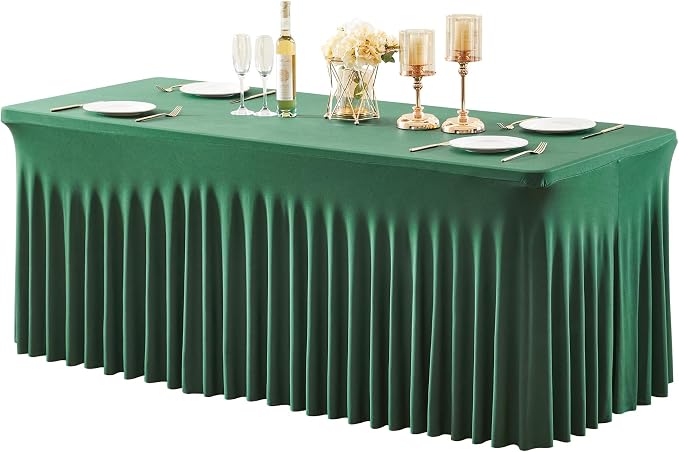 1 Pack Green Table Clothes for 4 Foot Rectangle Tables, Wrinkle Resistant Stretch Spandex Table Covers Fitted Tablecloth with Skirt for Easter Event Banquet Wedding Birthday Party
