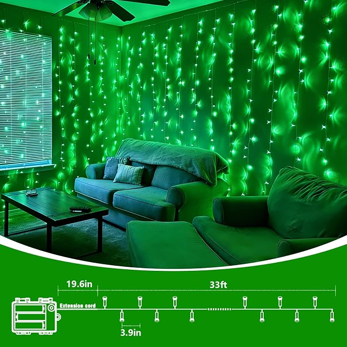 QITONG String Lights Battery Operated, 2 Pack Each 33ft 100 LED Green Halloween Lights Outdoor Waterproof, 8 Modes Clear Wire Christmas Twinkle Fairy Lights Indoor with Remote
