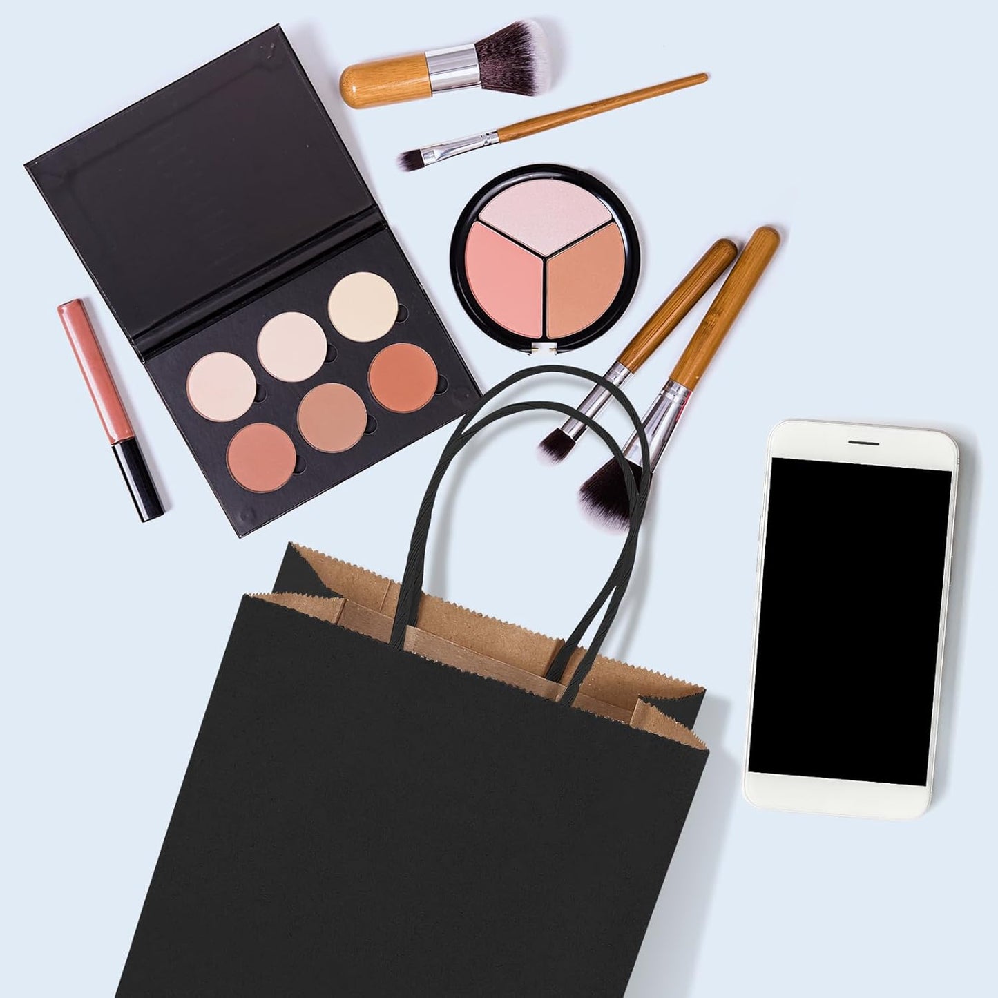 GSSUSA Kraft Paper Gift Bags 5.25x3.75x8'' 20 Pcs, Black Paper Bags with Handles, Bulk Kraft Gift Bag for Shopping, Craft, Grocery, Party, Retail, Lunch, Business, Wedding, Merchandise, Boutique