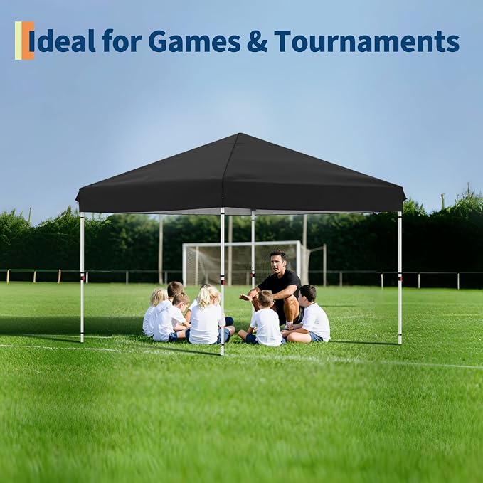GarveeLife Pop Up Canopy Tent with 4Pcs Sidewalls, Portable Instant Commercial Canopy with 4 Stakes, 4 Ropes, 4 Sandbags for Farmers' Market, Patio, Outdoor, Camping, Black