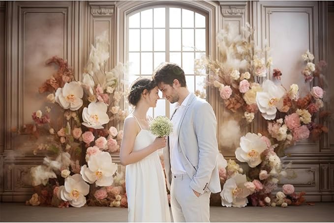 European Style Interior Room Backdrop 7x5ft Art Oil Painting Flowers French Window Photography Background Birthday Bridal Shower Women Girl Home Room Office Decor Banner Photo Studio Props