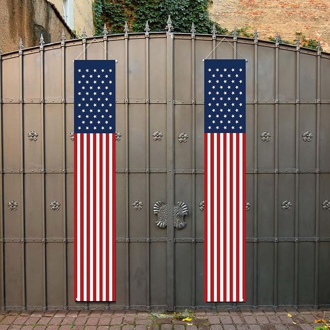 4 PCS Patriotic Decorations 4th of July Decorations Outdoor Hanging American Flag Banners Porch Sign for Veterans Memorial Labor Presidents Flag Election Day