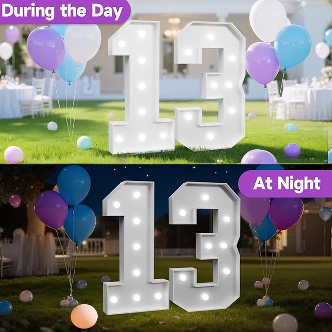 3FT Marquee Numbers 13 with Lights, Large Light Up Numbers Sign for 13th Birthday Party Decorations Backdrop, Anniversary Cardboard Big Mosaic Number 13