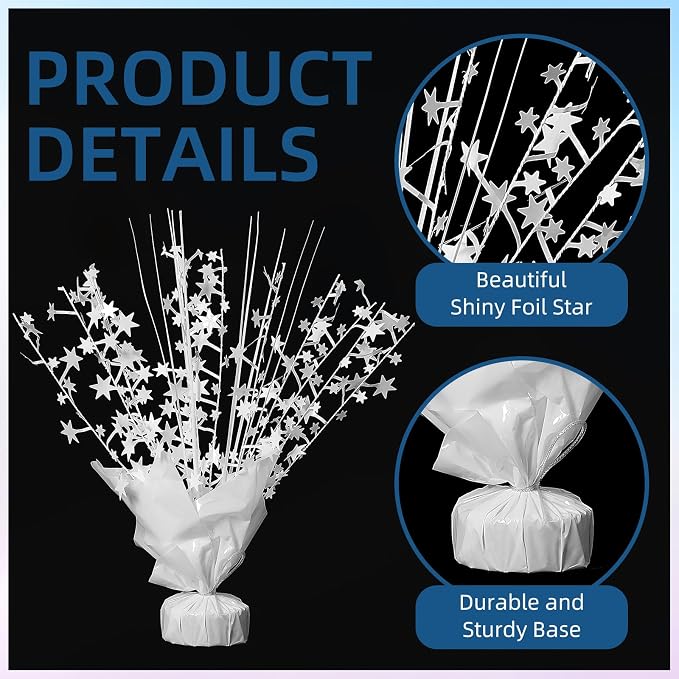 24 Pack White Metallic Foil Spray Centerpiece Star Table Decoration Burst Table Centerpieces for Birthday New Year Wedding Anniversary Graduation Party Supply (White)