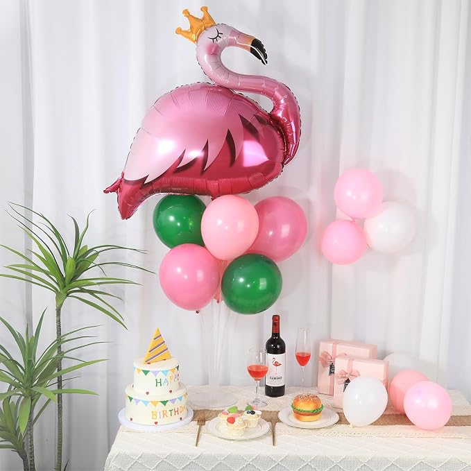 2 Sets Summer Tropical Flamingo Balloon Column Stand Kit with 102 Pink Green Flamingo Foil Balloons 5.57ft Balloon Tower Stand with Base Arch Column for Birthday Wedding Hawaiian Luau Party Decortions