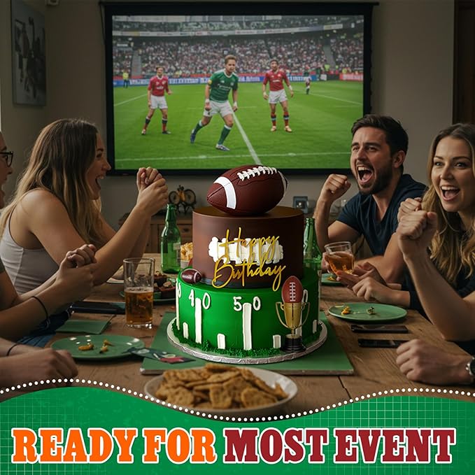 VioraWhite Large Football Cake Toppers 8pcs Include 5 Balls of Different Sizes 2 Trophies and 1 Happy Birthday Sign for Cake Decoration Sport Theme Party Ceremony