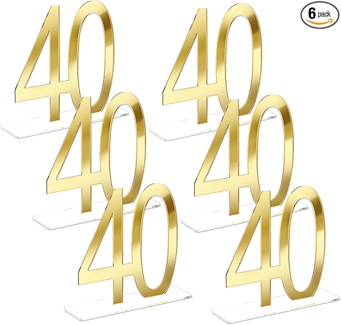 Threehoney Mirror Gold 40th Birthday Decorations for Men and Women Acrylic Anniversary Decorations Table Numbers Centerpieces for Birthday Party