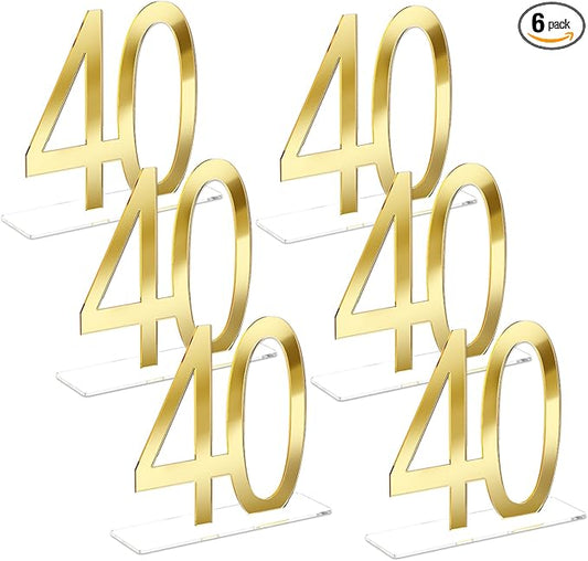 Threehoney Mirror Gold 40th Birthday Decorations for Men and Women Acrylic Anniversary Decorations Table Numbers Centerpieces for Birthday Party