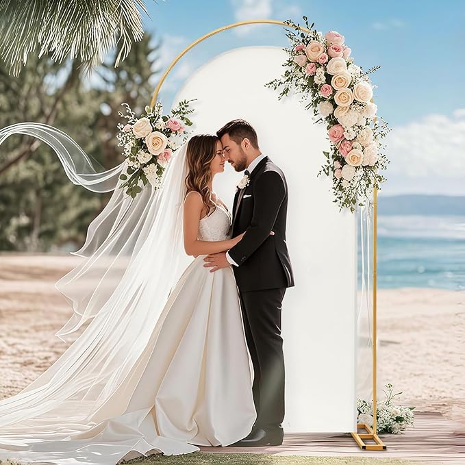 Metal Arch Backdrop Stand and Cover Set, 7.2ft Double U-Shaped Wedding Metal Arch Frame with 6.6FT White Cover, Double Backdrop Stand for Wedding Baby Shower Birthday Graduation Party Photo Backdrops