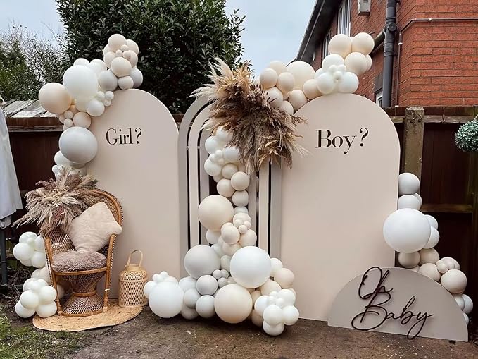 Neutral Gender Reveal Balloon Garland Arch Kit 115PCS Apricot Beige White Sand Double Stuffed Balloons for Boy or Girl Gender Reveal baby Shower Decorations Birthday Party Wedding Supplies