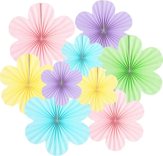 DODOKIM Paper Fans Party Decorations Paper Flowers Decorations for Wall Floral Backdrop Classroom Baby Shower Birthday Party Flower Wall Decor Pack of 9 Rainbow