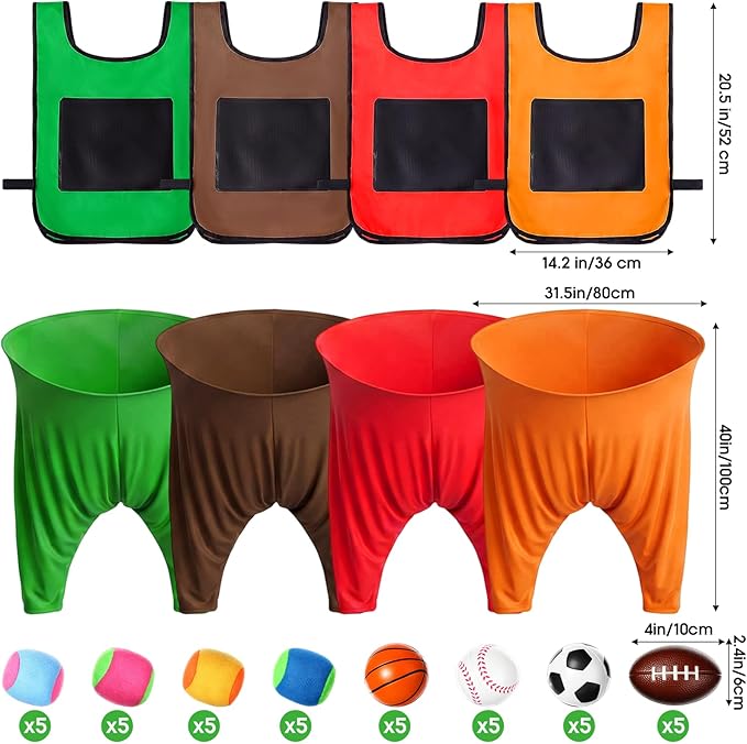 Leitee 4 Pcs Granny Pants Yard Games Set for Adult, 4 Oversized Pants 4 Vests, 20 PU + 20 Fuzzy Balls, Outdoor Snowball Fight Game, Toss Catching Game for Team Building Backyard Party Lawn Fun (Large)
