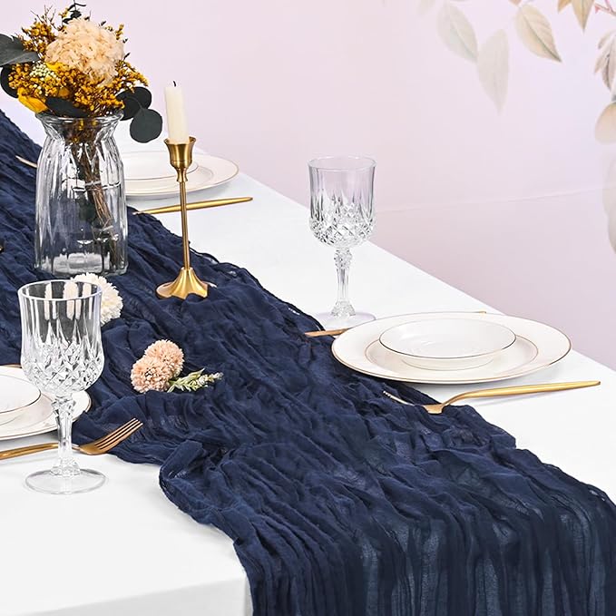 20 Pack Cheesecloth Table Runner - 17x108 Inch Navy Blue Boho Gauze Cheese Cloth Table Runners for Baby Bridal Shower Decoration Wedding Party Summer Garden Farmhouse