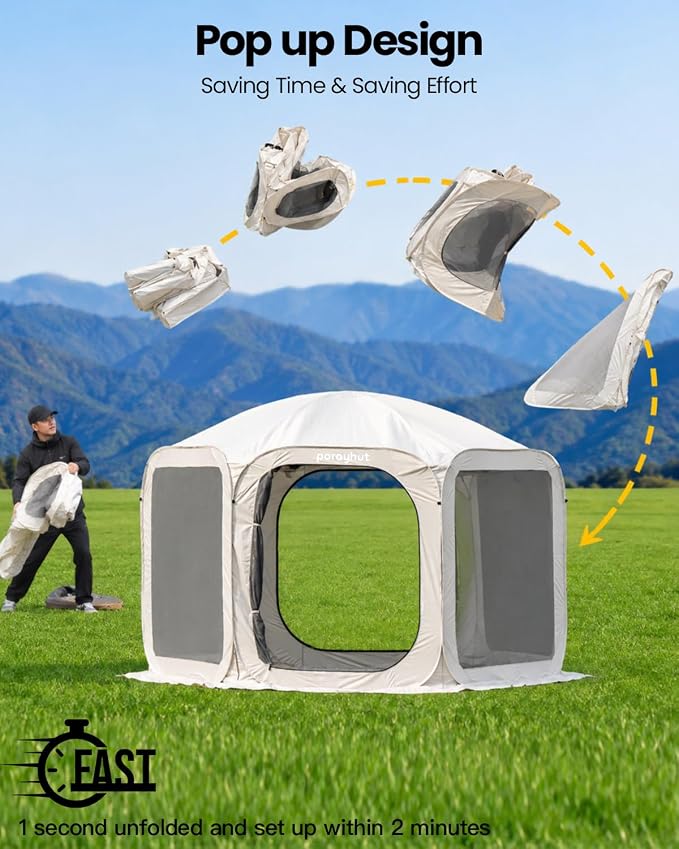 Porayhut Pop up Screen House Tent 12x12FT Sun Shelter with Breathable Mesh Doors,Portable Camping Tent Without Waterproof Floor,Screen Canopy Outdoor for Family Friends Party in Backyard,Park