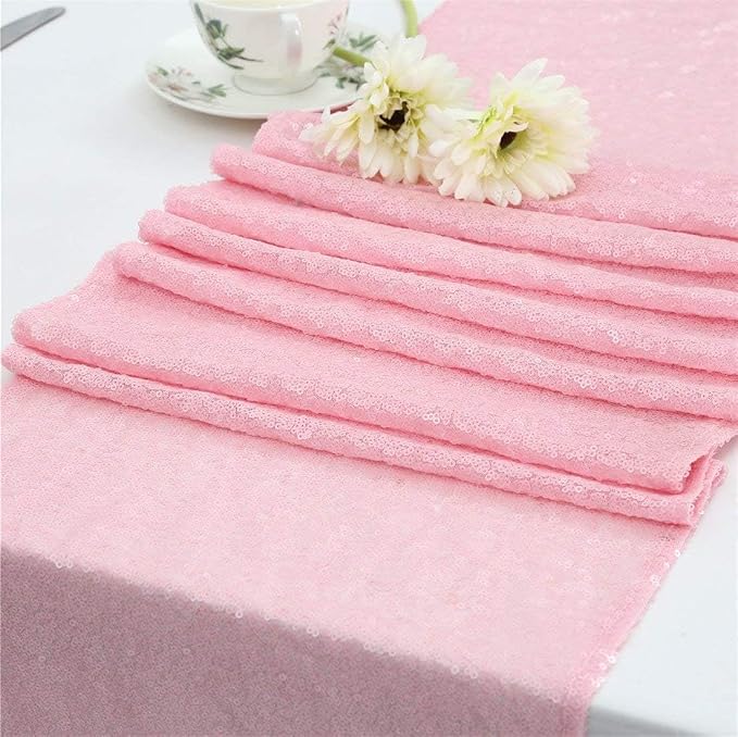 Sequin Table Runners 5 Pieces Pink Table Runners 12x72 Inch Glitter Dining Table Cover for Party Wedding Birthday Reception Banquet Decoration Spring Valentine Party Chair Sashes