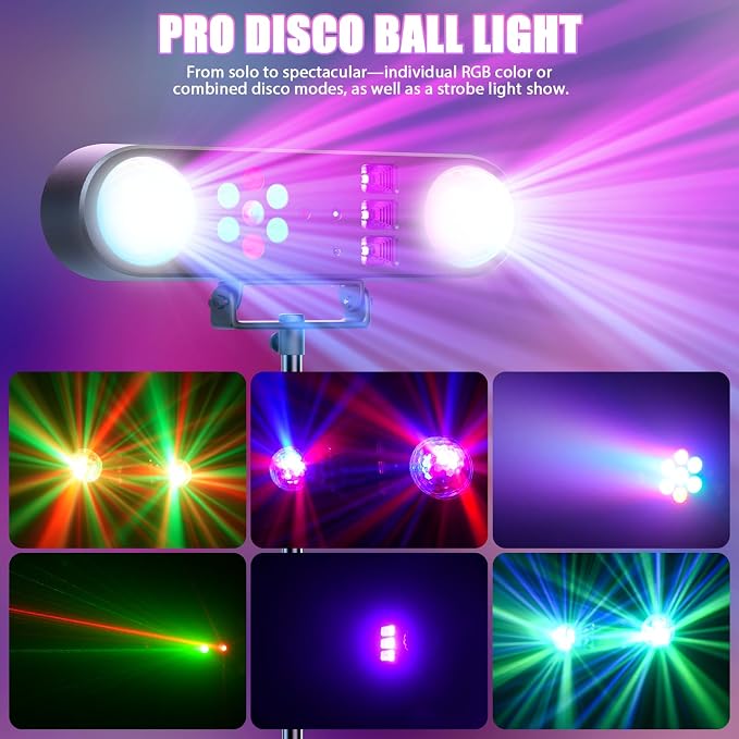 DJ Lights with Stand,5 in 1 Dj Lights for Parties Disco Ball Stage Party Light Set with Sound Activated Control, UV,Strobe, Dyeing, Led Par Light and Pattern Lighting for Bar Wedding Christmas-1PC
