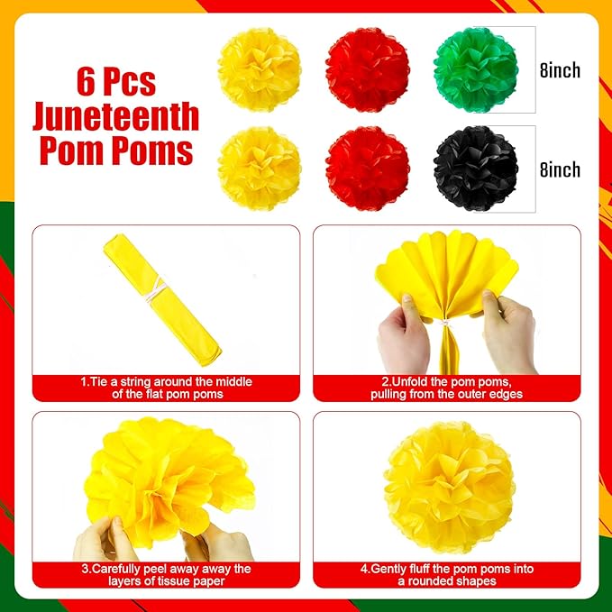 Outus 21 Pcs Black History Month Hanging Decorations Paper Fans Black History Ceiling Decor Kwanzaa Kente Paper Fan Lantern Pom Poms for African American Classroom Wall Decor
