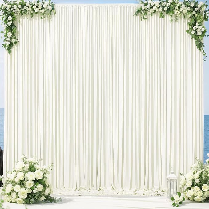 10x12 Ivory Backdrop Curtains for Wedding Party Wrinkle Free Backdrops Curtain Drapes Fabric Decorations Photo Back Drop Cloth for Baby Shower Photography Stage Reception 5ft x 12ft,2 Panels