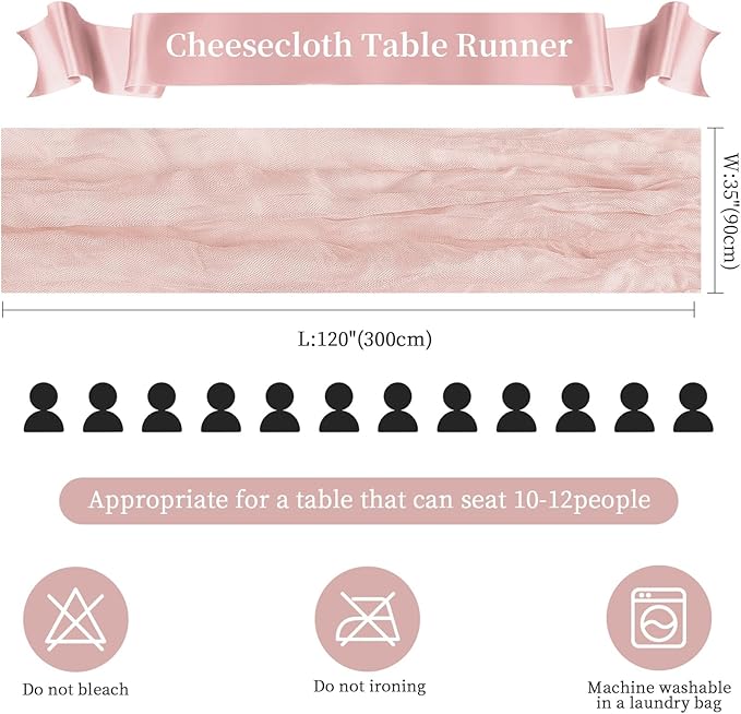 Dusty Pink Mother’s Day Cheesecloth Table Runner 10FT Long Easter Spring Boho Gauze Table Runner Rustic Sheer Runner for Wedding Bridal Baby Shower Birthday Holiday Party Table Decor Easter Decor