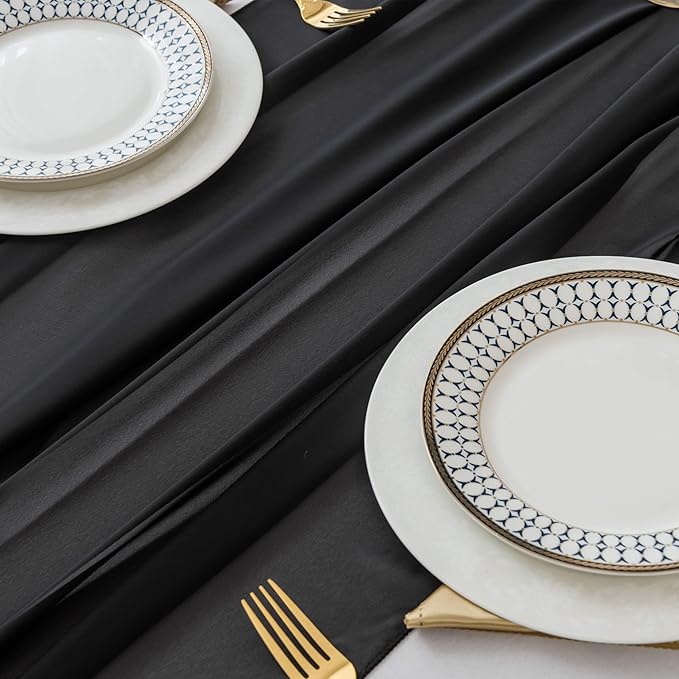 12Pack 9ft Chiffon Table Runner 14x108 Inch Sheer Romantic Table Runner for Wedding Birthday Party Bridal Shower Outdoor Decoration-Black