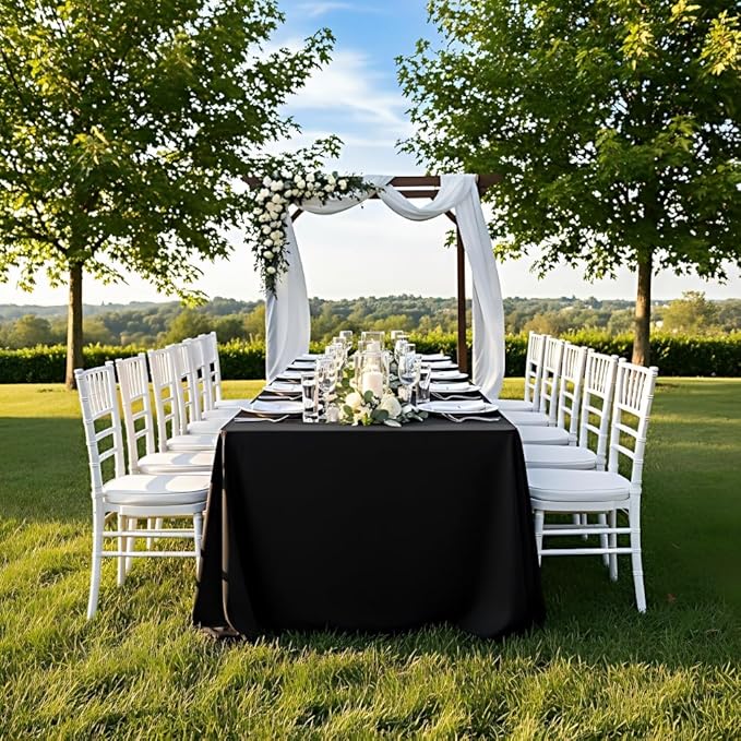 Surmente Black Tablecloth for Rectangle Tables, 90 x 132-inch Rectangular Table Cloth for 6-8 Ft Tables, Polyester Table Cover for Banquets, Parties, Events