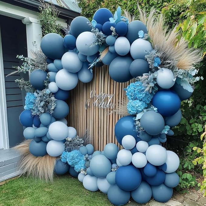 Dusty Blue Balloon Arch Double Stuffed Light Dark Blue Balloons Different Size Blueberry Balloon Garland Kit for Baby Shower Birthday Wedding Bridal Graduation Party Decorations