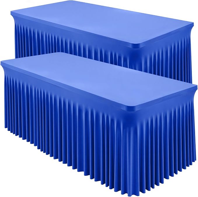 Shillance 2 Packs Royal Blue Tableclothes for 4 Foot Rectangle Table,Wrinkle Free Spandex Tablecovers 4FT Stretch Fitted Table Cloth with Skirt for Birthday Parties Graduations Event Wedding Banquet