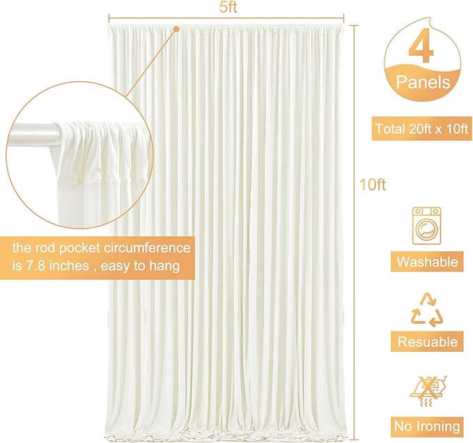 4 Panels Ivory Backdrop Curtain for Wedding Parties Wrinkle Free Ivory Photo Curtains Backdrop Drapes Fabric Decoration for Baby Shower Photoshoot 20ft(W) x 10ft(H)