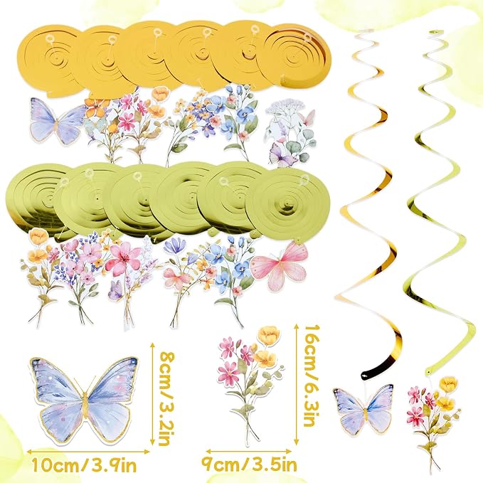 SUNBEAUTY Wildflowers Butterfly Birthday Decorations Garden Flower Happy Birthday Banner with Floral Hanging Swirls Wildflower Party Decorations for Women Girls Baby Shower Wedding Tea Party