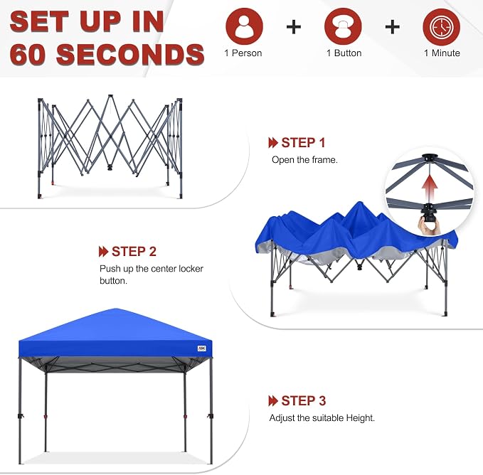 ABCCANOPY 10x10 Pop Up Canopy - Outdoor Patio Portable Canopy Tent Gazebo Heavy Duty for Backyard and Deck with 4 Sandbags and 8 Stakes (Royal Blue)