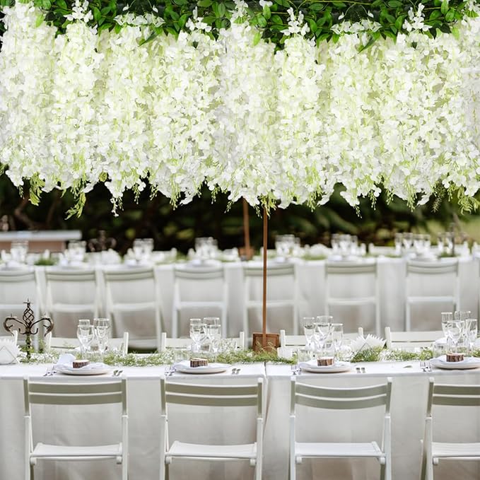 Alotiki Wisteria Hanging Flowers, Artificial Flowers for Decoration, Wedding, Garden, Wall,White 10 Pcs Total 60ft
