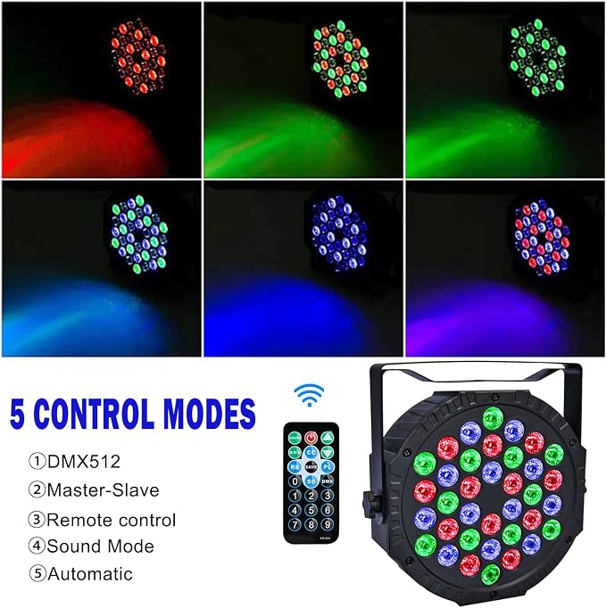 Stage Lights DJ Lights 36LED Par Lights - 4 Pack RGB Party Lights Uplights with Sound Activated Remote Control Stage Lighting for Disco Wedding Club Ba Christmas Party Lighting Outdoor