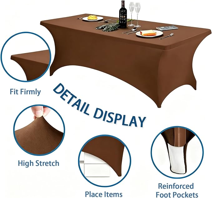 6FT Coffee Table Cloth - 2 Pack Fitted Stretch Rectangle Spandex Tablecloth, Washable Table Cover for Party, Picnic, Wedding, Banquet, Birthday and Festival(30" x 72")