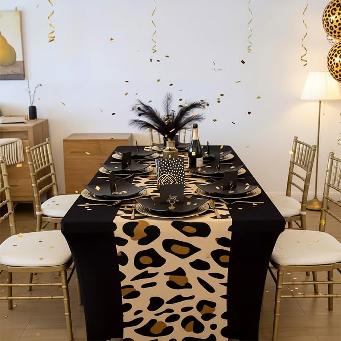 Frienda 1 Pcs Cheetah Print Table Cloth Cheetah Print Party Decoration 71 x 30'' Leopard Table Cloth Rectangle Safari Animal Leopard Tablecover for Birthday Baby Shower Wedding Party Supplies