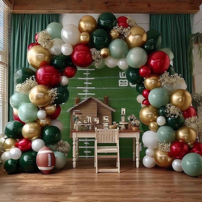 Soccer Balloon Arch Kit, Double Stuffed Dark Green Red Pearl White Gold Balloons Emerald Green Burgundy Balloon Garland for World Cup Soccers Football Sports Theme Birthday Graduation Party Decoration