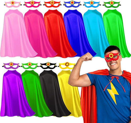 iROLEWIN Superhero-Capes for Adults Teens Masks, 10 Bulk Super-Hero Costumes Women Men Birthday Gifts Team Building Charity