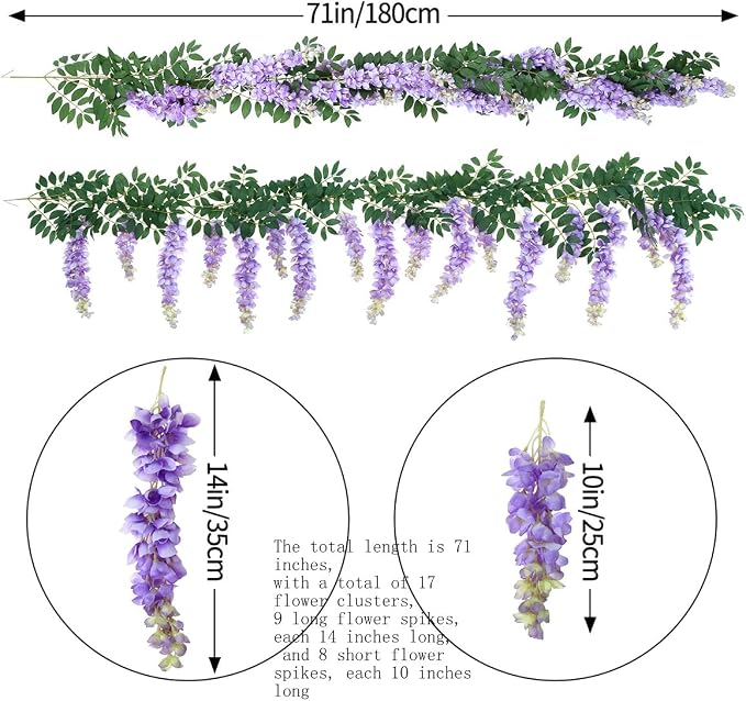 1pc/2pcs Encrypted Flower Vine Wisteria Artificial Flowers Garland,White Wisteria Hanging Flowers Flower Garland Decorations for Home Garden Outdoor Ceremony Wedding Arch Decoration (Purple, 1pc)