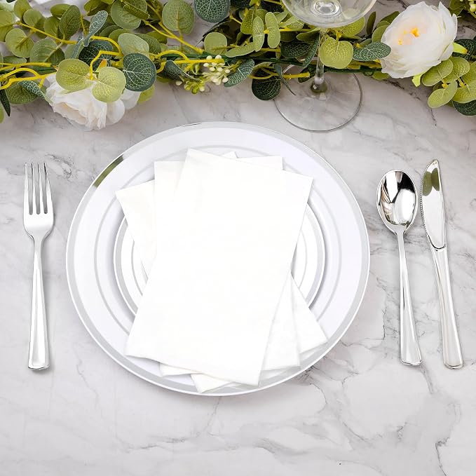 BESTVIP 200 Pack Disposable Paper Napkins, 3-Ply White Dinner Napkins for Guests, Bathroom Paper Hand Towels Soft and Absorbent, Perfect for Christmas, Kitchen, Dinner, Party, Wedding or Event