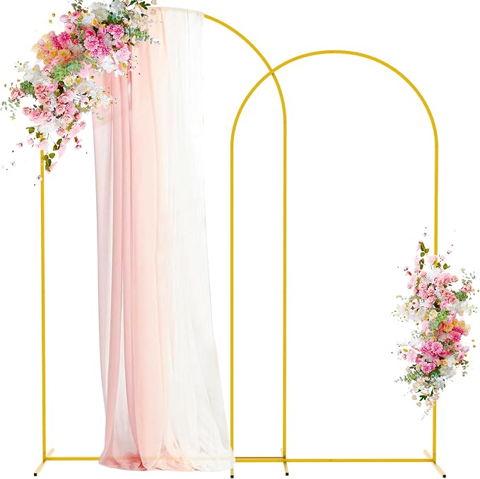 Wokceer Wedding Arch Backdrop Stand 7.2FT, 6.6FT Gold Metal Arch Stand Set of 2 for Birthday Party Wedding Ceremony Baby Shower Graduation Decoration