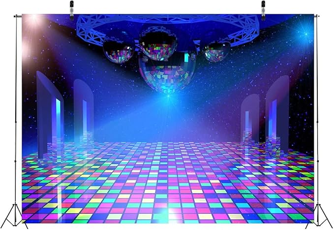 BELECO 9x6ft Fabric Disco Party Backdrop Vintage 70s 80s Night Club Neon Music Birthday Backdrop Studio Props