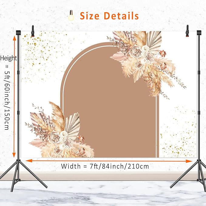 Boho Backdrop for Baby Shower Birthday Decorations,Bohemian Arch Backdrops Pampas Grass Floral Photography Background Boho Shower Wedding Baptism Newborn Party Supplies Banner Photo Booth Props 7x5ft
