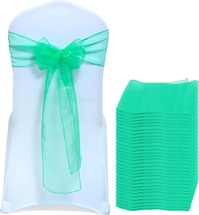MDS® Pack of 75 Organza Chair Sashes for Wedding Decoration, Reusable Sheer Chair Bows for Banquet Chair Cover, Reception, Bridal Shower, Baby Shower, Birthday Party & Special Events - Mint