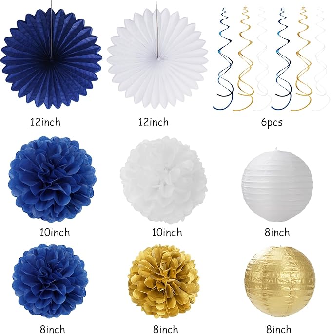 Navy-Blue White Gold Graduation Party-Decorations Garland - 31pcs Congrats Grad Class 2026 Banner,Hat Hanging Streamers,College High School Congratulations Masters Classroom Backdrop Decor Burgleda