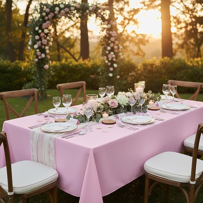 Fixwal 2 Pack Pink 70 x 120 Inch Rectangle Tablecloths, Reusable Heavy Duty Washable Polyester Table Covers for 6-8 Ft Tables, Baby Shower, Birthday, Wedding, Party, Outdoor