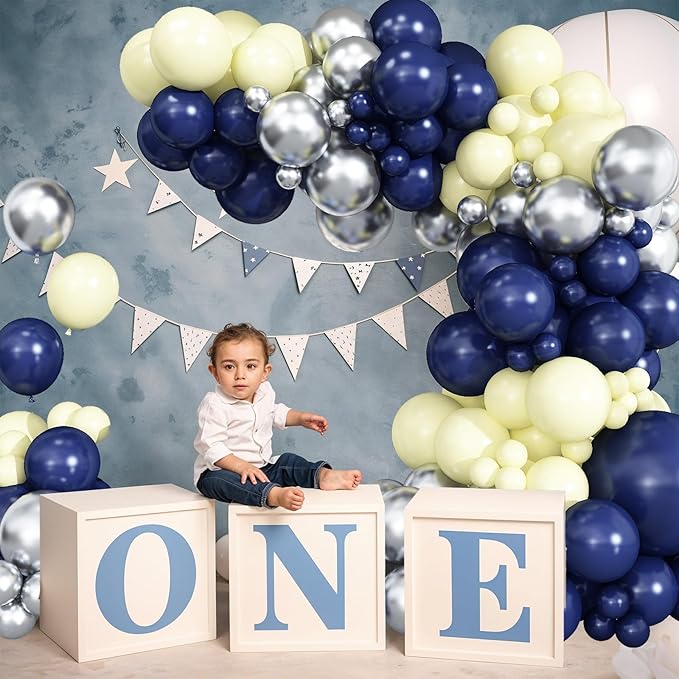 Navy Blue and Silver Balloon Arch Kit, Graduation Balloon Garland Kit with Metallic Silver Blue Latex Balloons Different Size for Class of 2026 Graduation Birthday Retirement Anniversary Wedding Decor