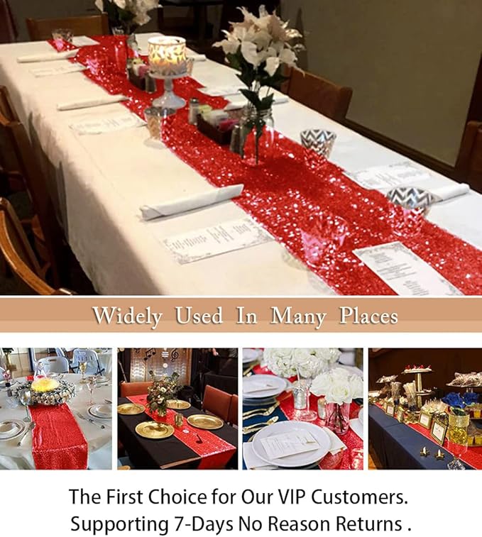 ShinyBeauty 10 Pieces-12 x108 Red-Sequin Table Runner Wedding Party Catering Event Table Runners Glitter Table Runner for Birthday Party