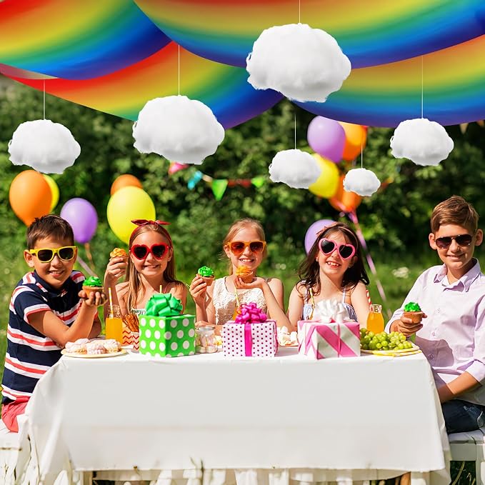 9 Pcs Rainbow Party Ceiling Decorations Kit Include 12 x 2 ft Rainbow Fluorescent Light Covers 6 Packs 3D Cloud Props Hanging Decor for Classroom Birthday Nursery Daycare Decor