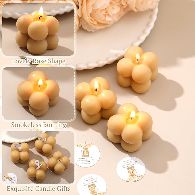 MTLEE 24 Sets Bear Baby Shower Bubble Candles Favors Small Baby Shower Favors for Guests Tea Candles Bulk with Stylish Ribbons Cards Gifts Party Decoration(Champagne, Bear)